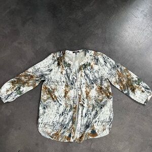 Women's NYDJ Printed Button Front Shirt - White, Brown, Green, Blue